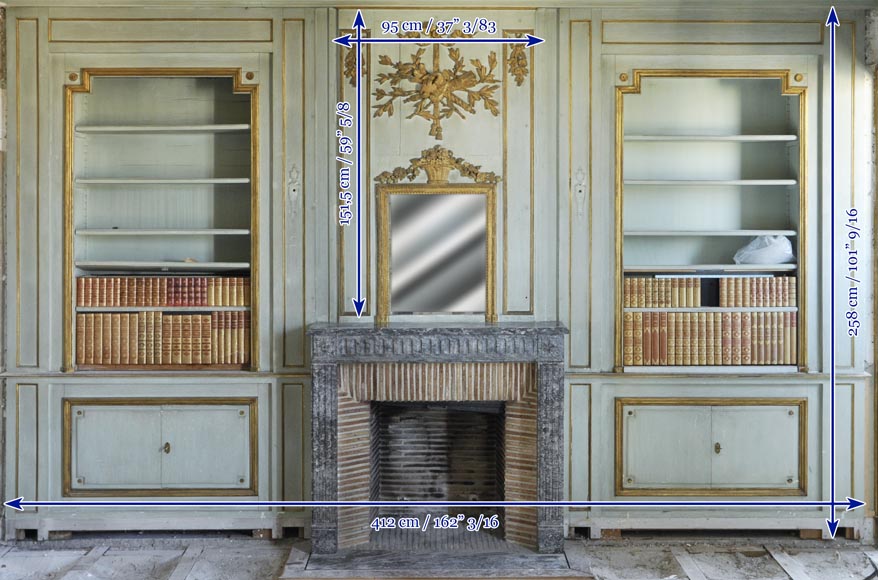 Pièce de boiserie de style Louis XVI comprenant une cheminée et son trumeau d'époque Louis XVI-24