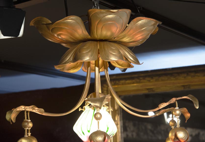 Lustre ancien de style Art Nouveau à sept lumières-2