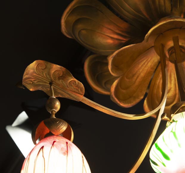 Lustre ancien de style Art Nouveau à sept lumières-3