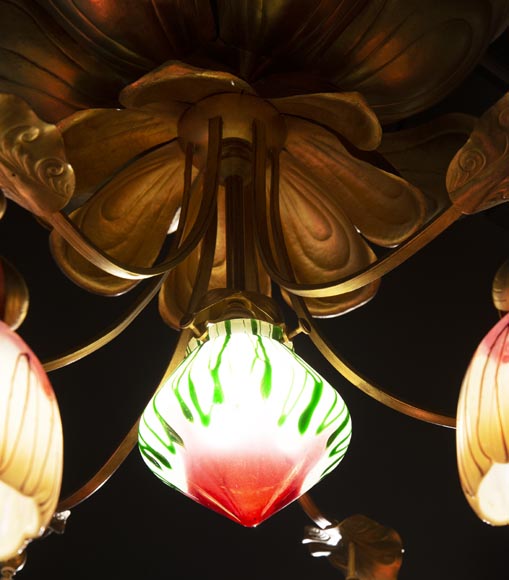Lustre ancien de style Art Nouveau à sept lumières-4
