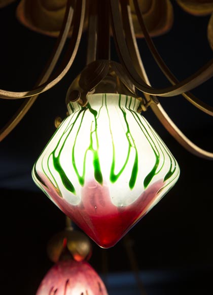 Lustre ancien de style Art Nouveau à sept lumières-5