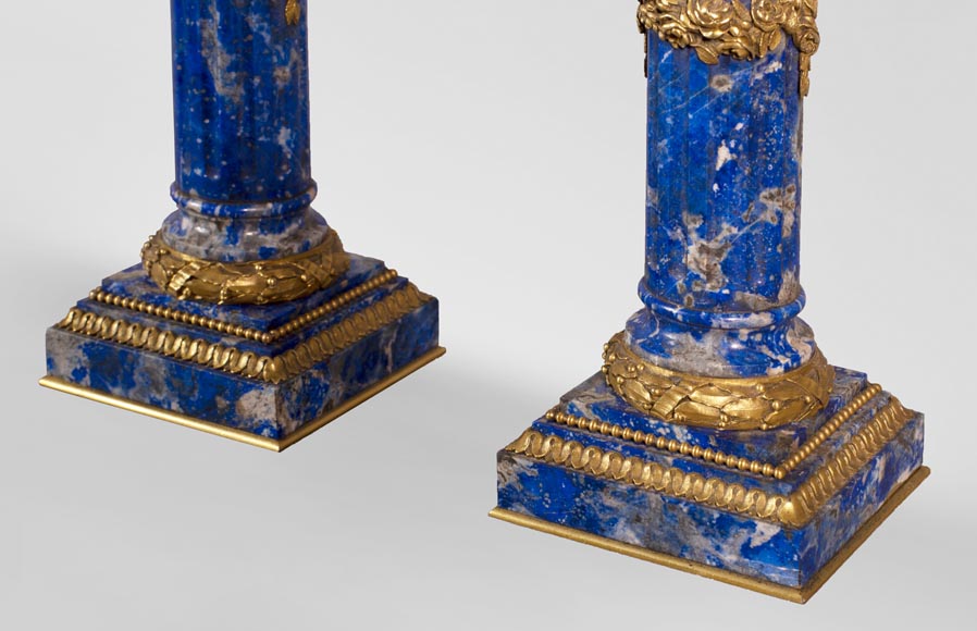 Charles Varangoz - Paire de bougeoirs de style Louis XVI en lapis-lazuli et bronze doré-8
