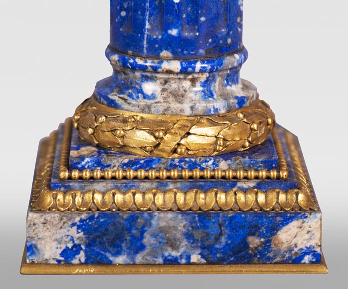 Charles Varangoz - Paire de bougeoirs de style Louis XVI en lapis-lazuli et bronze doré-9