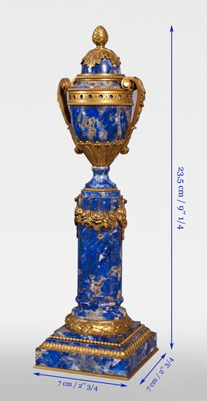 Charles Varangoz - Paire de bougeoirs de style Louis XVI en lapis-lazuli et bronze doré-12