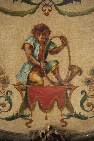 Trumeau orné d'une huile sur toile figurant un singe musicien-2