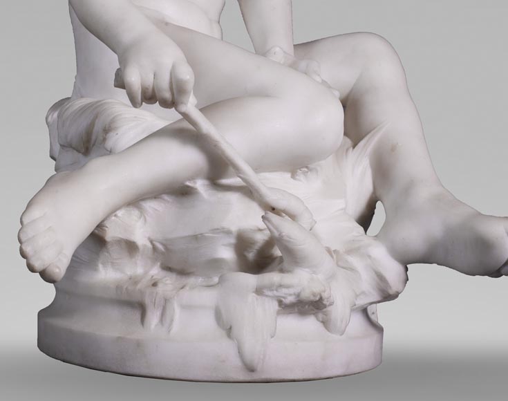 Auguste MOREAU (1834-1917) - Enfant jouant avec une écrevisse en marbre statuaire-4