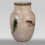 Edmond LACHENAL (1855-1930) - Vase ovoïde en céramique vernissée à décor de carpes