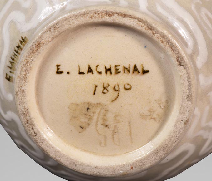 Edmond LACHENAL (1855-1930) - Vase ovoïde en céramique vernissée à décor de carpes-12