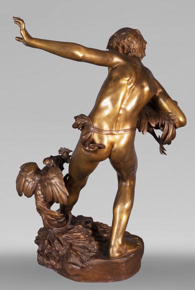 Paul Romain CHEVRÉ (1866-1914) - Le combat de coqs, bronze à patine mordorée-9