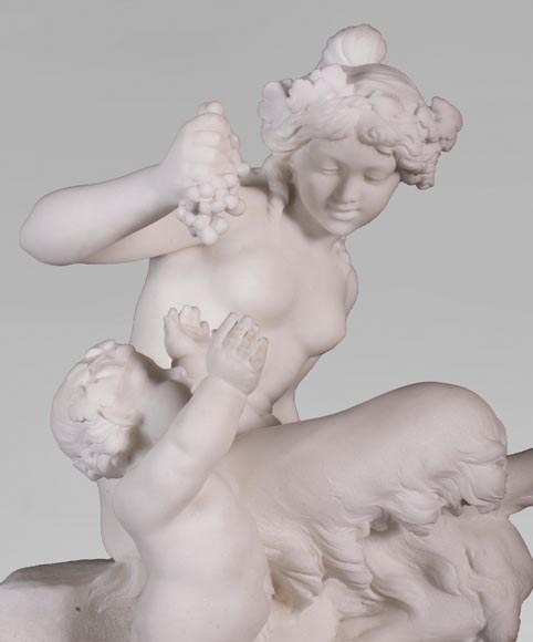 CLODION (d'après) - Faunesse et Amour en marbre-2