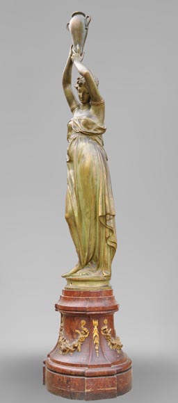 Femme à l'amphore, statue en fonte de fer à patine bronze par la fonderie Durenne, XIXè siècle-4
