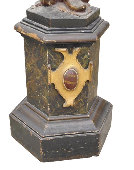 Nubienne porte-torchère en bois polychrome sculpté et doré-5