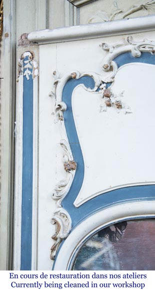 Trumeau ancien de style Louis XV au fronton orné d'une belle coquille-3