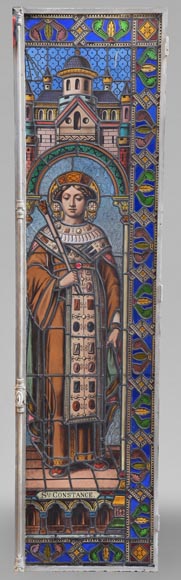 Paire de vitraux religieux représentant des saints-1