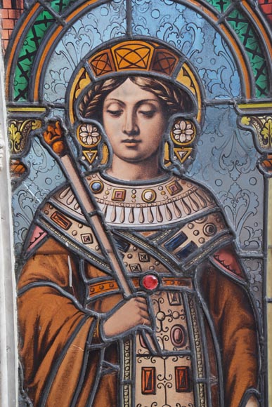 Paire de vitraux religieux représentant des saints-3