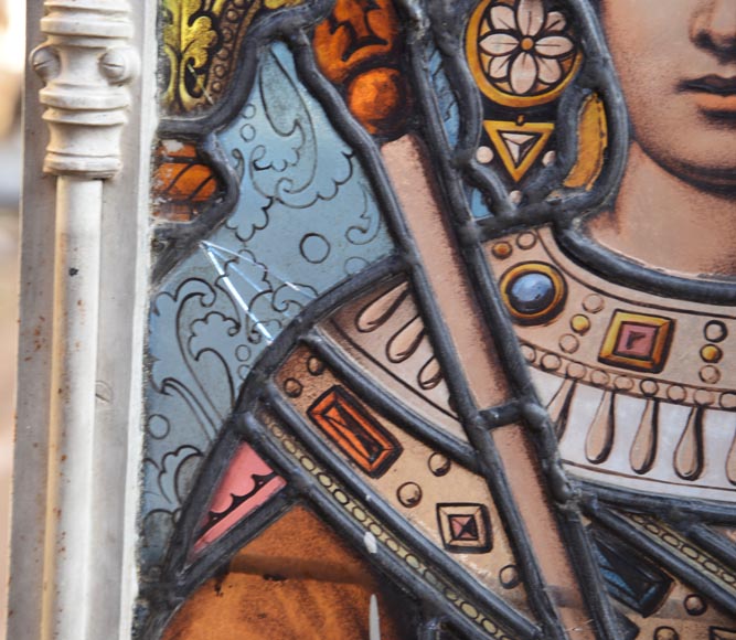 Paire de vitraux religieux représentant des saints-4