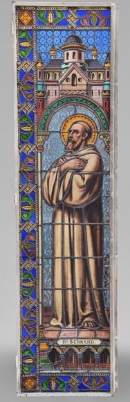 Paire de vitraux religieux représentant des saints-6
