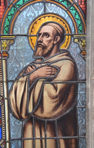 Paire de vitraux religieux représentant des saints-9
