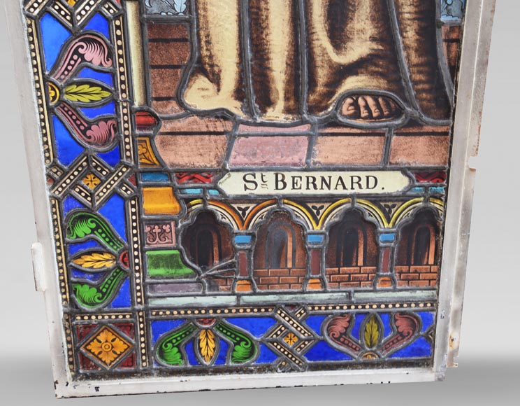 Paire de vitraux religieux représentant des saints-10