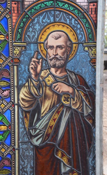 Paire de vitraux religieux représentant des saints-12