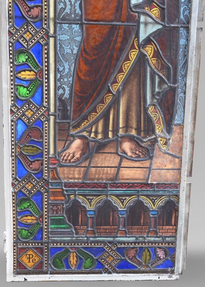 Paire de vitraux religieux représentant des saints-13