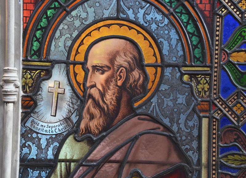 Paire de vitraux religieux représentant des saints-17
