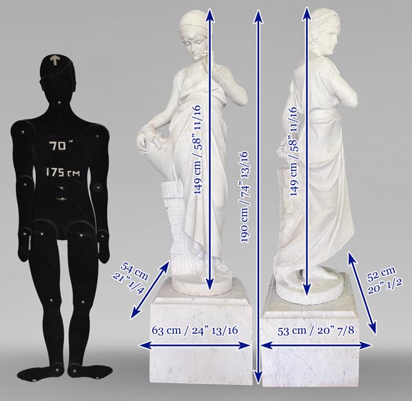 Deux statues en marbre blanc représentant « Rebecca » et « Ruth »-19