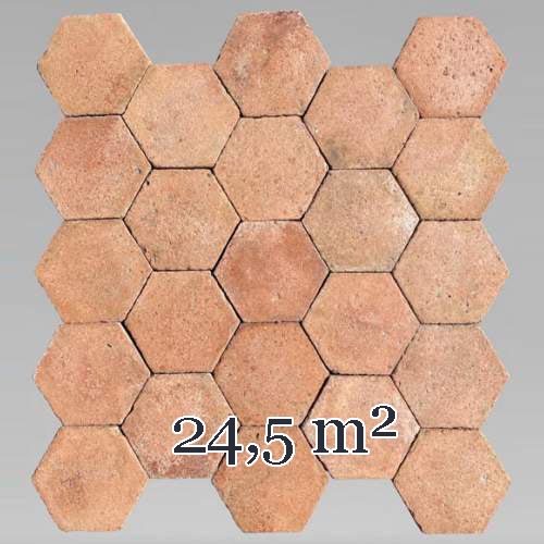 Important lot d'environ 24,5 m² de dalles hexagonales anciennes en terre cuite, XIXe siècle