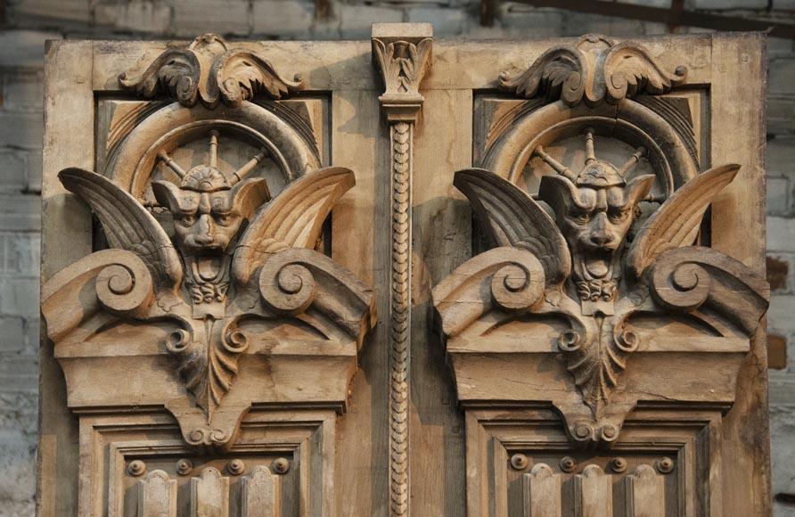 Paire de portes anciennes de style Napoléon III en chêne-1
