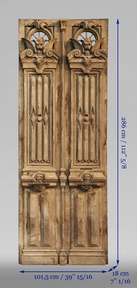 Paire de portes anciennes de style Napoléon III en chêne-8