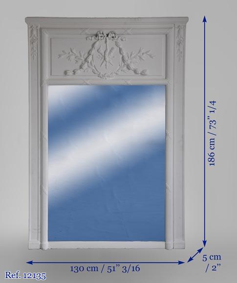 Trumeau ancien de style Louis XVI en stuc peint à décor de torche enflammée et carquois-7