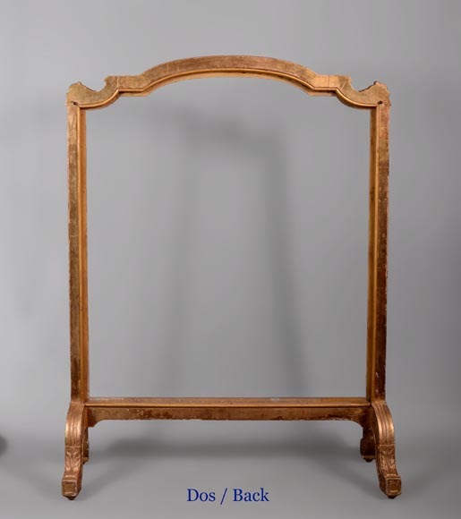 Rare pare-étincelles ancien en bois et stuc doré de style Louis XVI-7