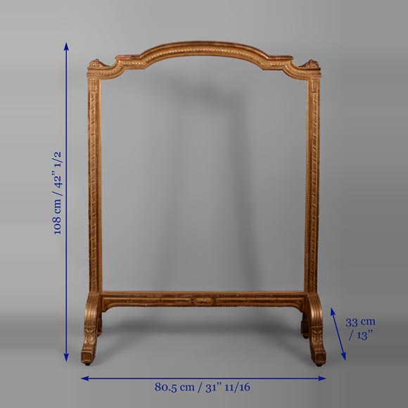 Rare pare-étincelles ancien en bois et stuc doré de style Louis XVI-8