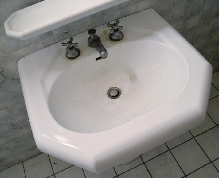 Lavabo sur pied en faïence blanc-4