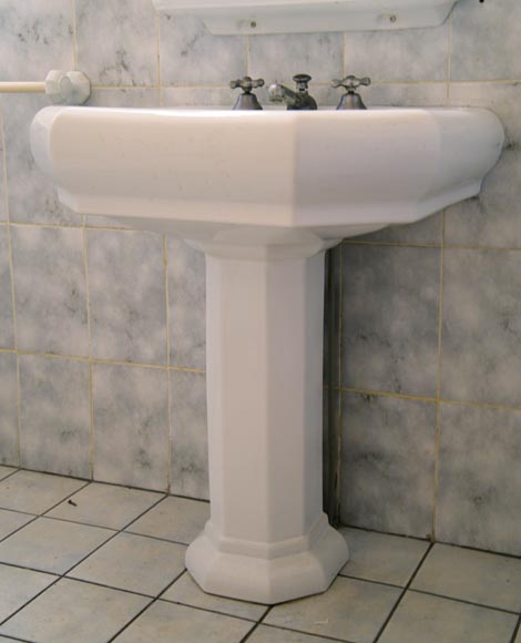 Lavabo sur pied en faïence blanc-5