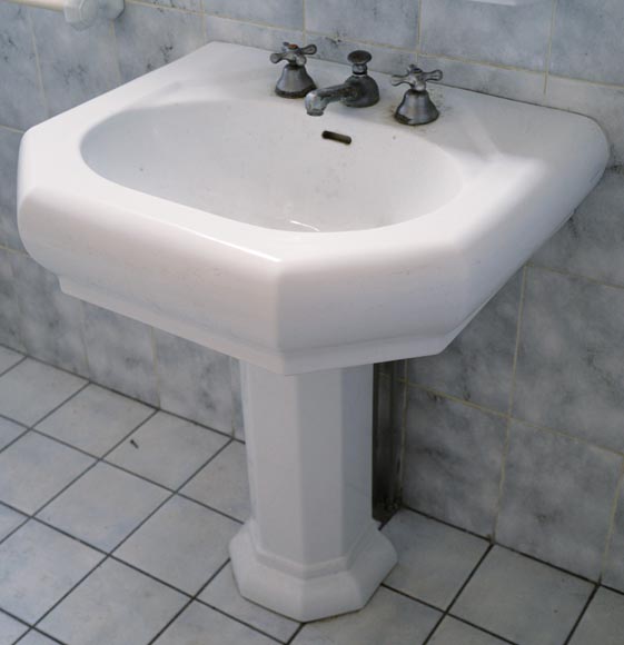 Lavabo sur pied en faïence blanc-7