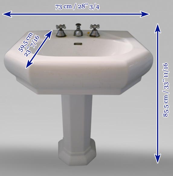 Lavabo sur pied en faïence blanc-8