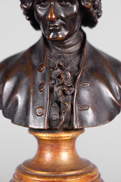 Paire de bustes Voltaire et Rousseau en bronze patiné et marbre -4