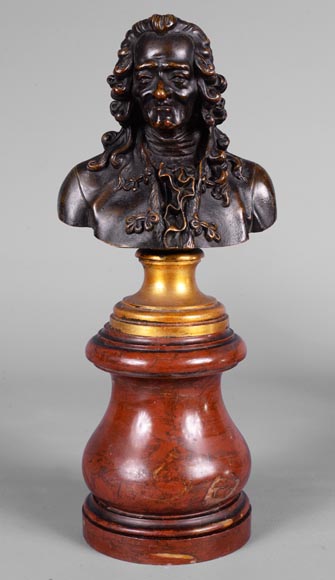 Paire de bustes Voltaire et Rousseau en bronze patiné et marbre -5