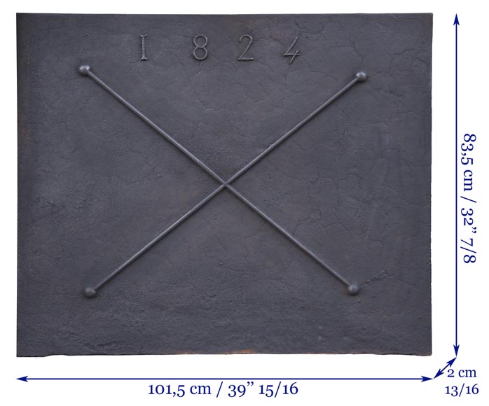 Plaque de cheminée ancienne à décor de Croix de Saint-André datée 1824-4