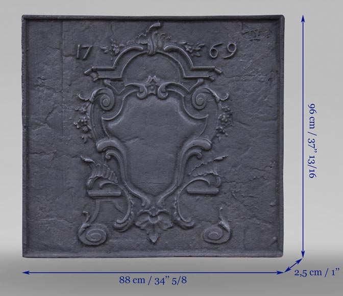 Plaque de cheminée d'époque Louis XV, datée 1769-5