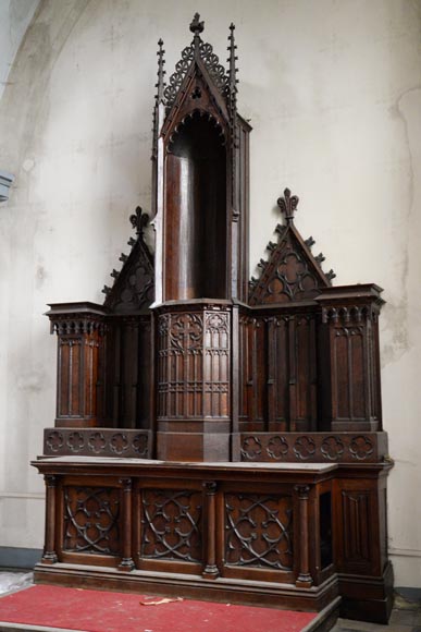Paire d'autels d'église anciens en chêne de style Néo-Gothique-6