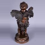 Adriano CECIONI (1836-1886) - L'Enfant au coq, sujet en bronze à patine brune
