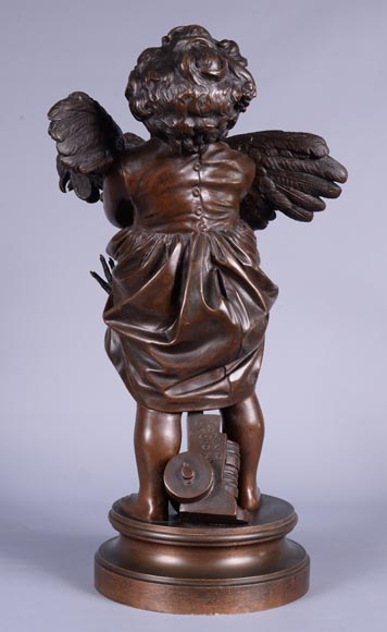 Adriano CECIONI (1836-1886) - L'Enfant au coq, sujet en bronze à patine brune-3