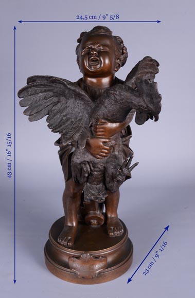 Adriano CECIONI (1836-1886) - L'Enfant au coq, sujet en bronze à patine brune-9
