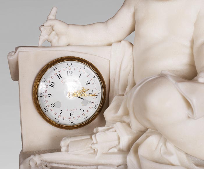 Pendule d'après un modèle de Jean Baptiste Pigalle en marbre de Carrare de la fin du XIXe-6