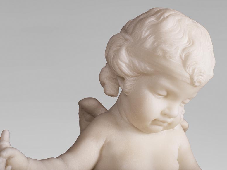 Pendule d'après un modèle de Jean Baptiste Pigalle en marbre de Carrare de la fin du XIXe-7