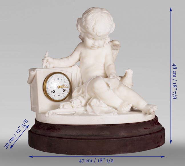 Pendule d'après un modèle de Jean Baptiste Pigalle en marbre de Carrare de la fin du XIXe-13