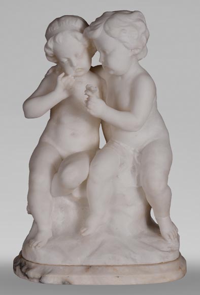 Guglielmo Pugi 1850 1915 Sculpture En Albatre Aux Enfants Amoureux Sculpture Guglielmo Pugi 1850 1915 Sculpture En Albatre Aux Enfants Amoureux Sculpture