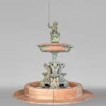 Fontaine italienne de style Napoléon III en bronze et marbre rouge de Vérone
